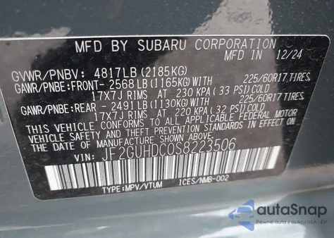 2025 Subaru Crosstrek Premium from USA, damaged, VIN JF2GUHDC0S8223506